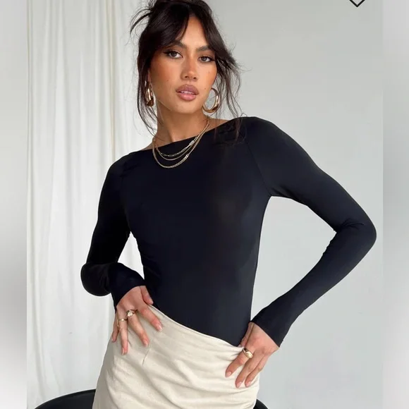 Princess Polly GATEWOOD LONG SLEEVE BODYSUIT BLACK size 12 - Picture 2 of 6